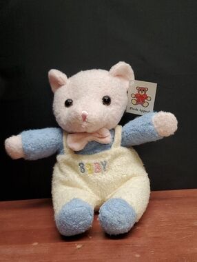 Vintage Plush Appeal Pink Blue Yellow Bear Baby's First Bear